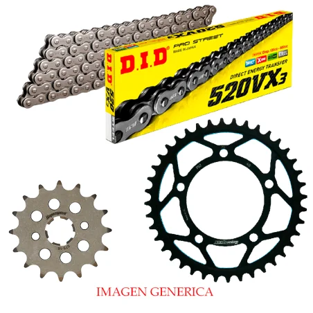 Kit de transmisión DID Reforzado cadena negra para Kawasaki ER6 650 F/N 06-16|KLE Versys 650 07-20|Z 650 17-21