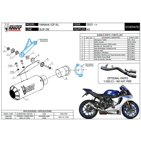 MIVV SUONO SLIP-ON M3 CARBON SCHALLDÄMPFER YAMAHA YZF R1 2015-2021