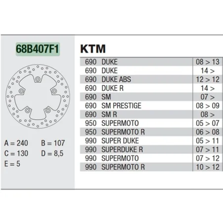 Brembo 68B407F1 Disco Trasero ORO KTM / HUSVARNA.