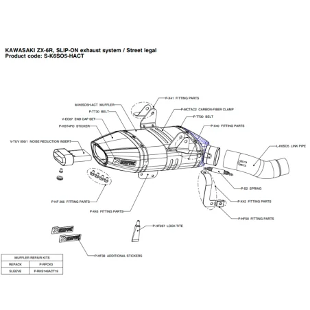 DÄMPFER AKRAPOVIC TITAN KAWASAKI ZX-6R 07-08 GENEHMIGT