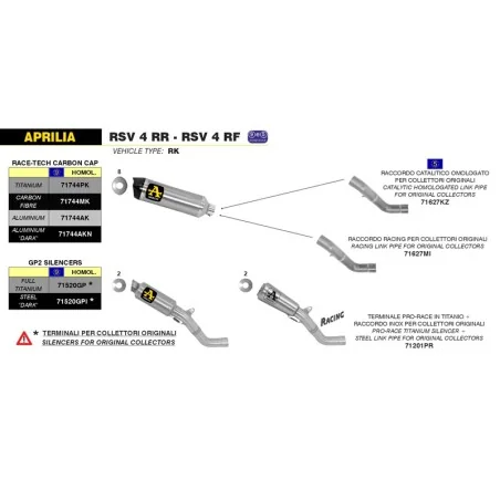 ESCAPE HOMOLOGADO ARROW RACE-TECH ALUMINIO APRILIA TUONO 1100 V4 / FACTORY / RR 15-18