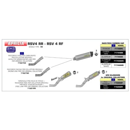 CONECTOR ARROW NO HOMOLOGADO APRILIA RSV4 RR 15-16 Y APRILIA TUONO V4 1100 15-16