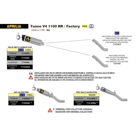 ESCAPE HOMOLOGADO ARROW GP2 DARK PARA APRILIA TUONO V4 1100 17-20