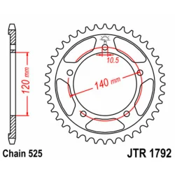 Corona JT SPROCKETS acero estándar 1792 - Paso 525 2