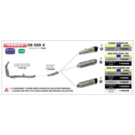 ESCAPE ARROW RACE-TECH HOMOLOGADO EN ALUMINIO NEGRO PARA HONDA CB 500 F 13-18 / HONDA CBR 500 R 13-18 / HONDA CB 500 X 15-16