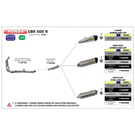 COLECTORES ARROW NO HOMOLOGADOS EN ACERO INOX. PARA HONDA CBR 500 R 19-20