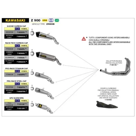 ESCAPE ARROW RACE-TECH HOMOLOGADO EN CARBONO PARA KAWASAKI Z900 17-19 / KAWASAKI Z900 A2 17-23
