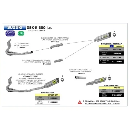 ESCAPE COMPLETO ARROW STREET THUNDER NO HOMOLOGADO PARA SUZUKI GSX-R 600/750 11-16