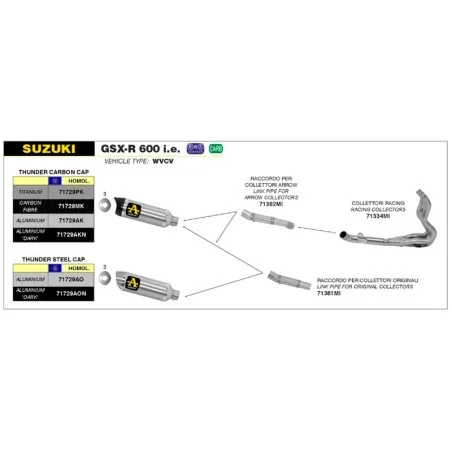 CONECTOR ARROW PARA SILENCIOSOS THUNDER PARA COLECTORES ORIGINALES SUZUKI GSX-R 600/750 08-10