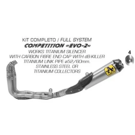 ESCAPE COMPLETO ARROW COMPETICION EVO-2 NO HOMOLOGADO TITANIO PARA YAMAHA YZF R1 17-21