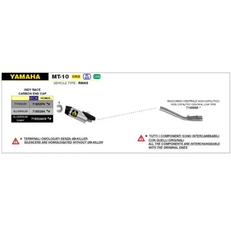 ESCAPE HOMOLOGADO ARROW INDY RACE ALUMINIO NEGRO PARA YAMAHA MT-10 16-20