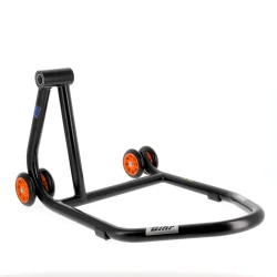 Caballete monobrazo izquierdo BIHR Home Track color negro mate y ruedas naranjas. REF 3032139