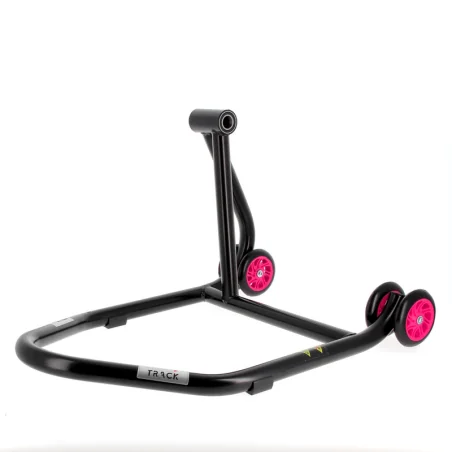 Caballete monobrazo izquierdo BIHR Home Track color negro mate y ruedas rosas. REF 3032146