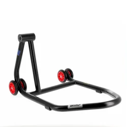 Caballete monobrazo izquierdo BIHR Home Track color negro mate y ruedas rojas. REF 3032096