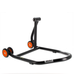 Caballete monobrazo derecho BIHR Home Track color negro mate y ruedas naranjas. REF 3032150