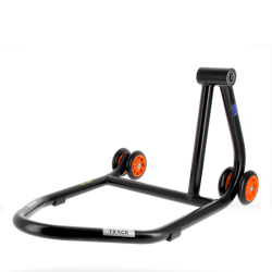 Caballete monobrazo derecho BIHR Home Track color negro mate y ruedas naranjas. REF 3032150 2
