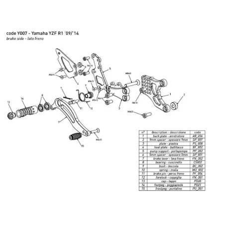 Estriberas BONAMICI RACING para YAMAHA YZF R1 2009-2014