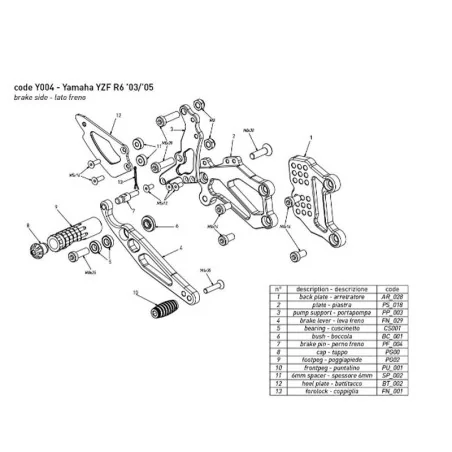 Estriberas BONAMICI RACING para YAMAHA YZF R6 2003-2005