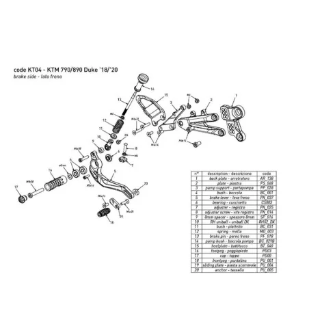 Estriberas BONAMICI RACING para KTM DUKE 790 2018-2022