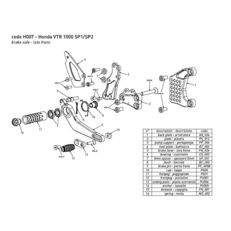 Estriberas BONAMICI RACING para HONDA VTR 1000 SP1/SP2 2000-2006