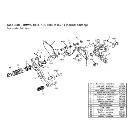 Estriberas BONAMICI RACING para BMW S1000RR - HP4 2008-2014 / S1000R 2012-2016 cambio NORMAL