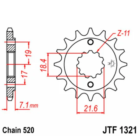 Piñón JT SPROCKETS acero estándar 1321 - Paso 520 REF JTF1321