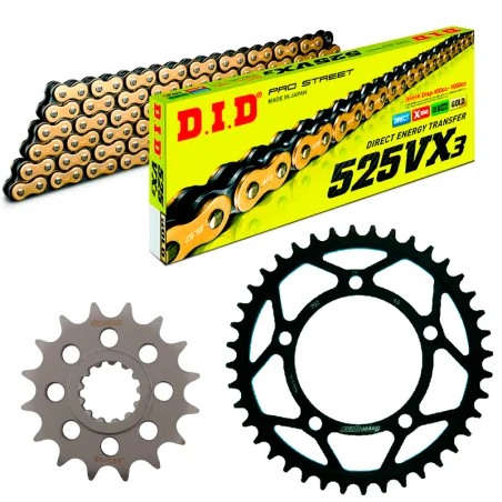 Kit de arrastre COMPLETO. Cadena DID + Piñon + Corona SUPERSPROX DID Reforzado para SUZUKI GSX R 1000 17-21
