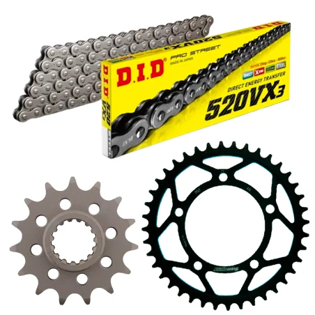 Kit de arrastre COMPLETO. Cadena DID + Piñon + Corona SUPERSPROX DID Reforzado para SUZUKI GS 500 94-08