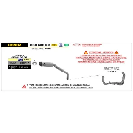COLECTORES DE CARRERAS DE ACERO INOXIDABLE ARROW HONDA CBR 600 RR 2024