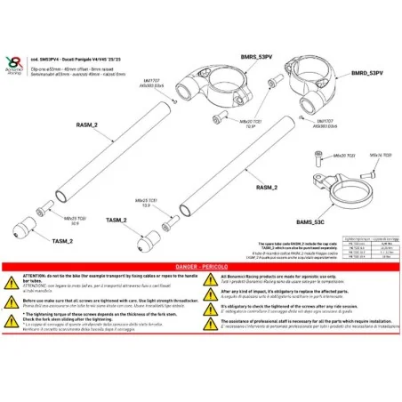 BONAMICI RACING 53 mm Durchmesser Non-Riser-Clip-Ons für Ducati Panigale V4-V4S 2025
