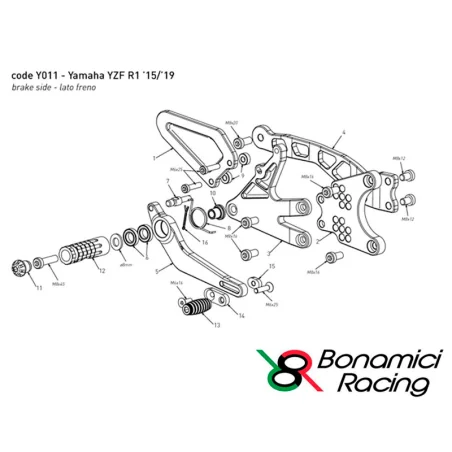 BONAMICI RACING SS_007A REPUESTO SOPORTE DE ESCAPE AKRAPOVIC ESTRIBERAS LATERALES DE FRENO BONAMICI Y011 YAMAHA R1 / M 2015-2022