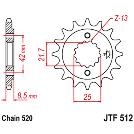 JTF512 Piñón Estandar JT SPROCKETS acero JTF512 paso 520 KAWASAKI / YAMAHA