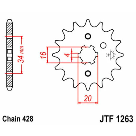JT SPROCKETS JTF1263 Piñón JT SPROCKETS acero estándar JTF1263 - Paso 428