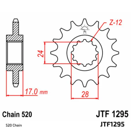 JT SPROCKETS JTF1295 Piñón JT SPROCKETS acero estándar JTFF1295 PASO 520