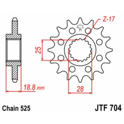 JTF704 Piñón estándar JT SPROCKETS acero JTF704 paso 525