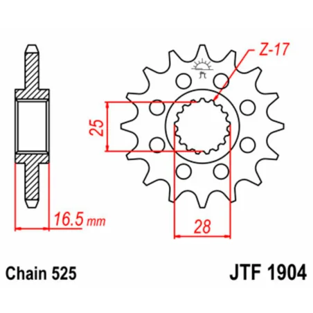 Piñón estándar JT SPROCKETS acero JTF1904 paso 525
