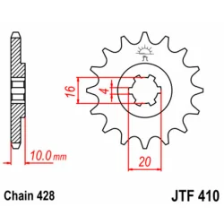 JT SPROCKETS Piñon JT 410 de acero estandar JTF410 PASO CADENA 428 2