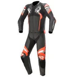 MONO ALPINESTARS ATEM V4 NEGRO-GRIS MEDIO Y ROJO FLUOR