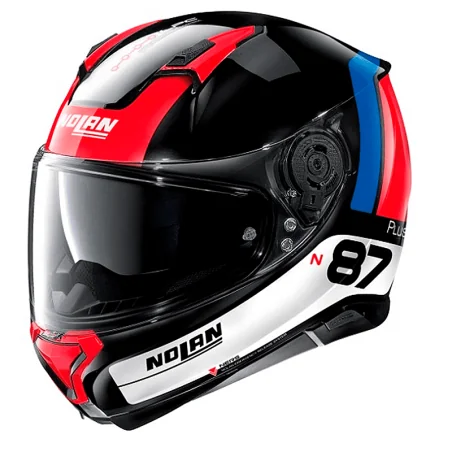 CASCO NOLAN N87 PLUS DISTINCTIVE N-COM NEGRO / ROJO / AZUL
