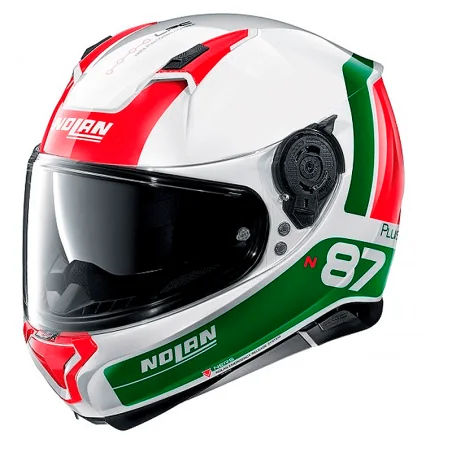 CASCO NOLAN N87 PLUS DISTINCTIVE N-COM BLANCO / VERDE / ROJO