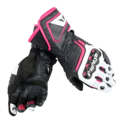 DAINESE CARBON HANDSCHUHE D1 LANGE SCHWARZE / WEISSE DAME / FUCHSIA